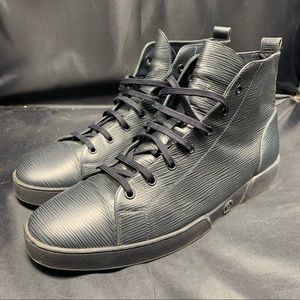 Louis Vuitton Black Leather And Monogram Eclipse Canvas Match Up High Top  Sneakers Size 42 Louis Vuitton